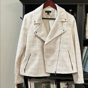 Ann Taylor Off-White Textured Blazer with Silver Zippers